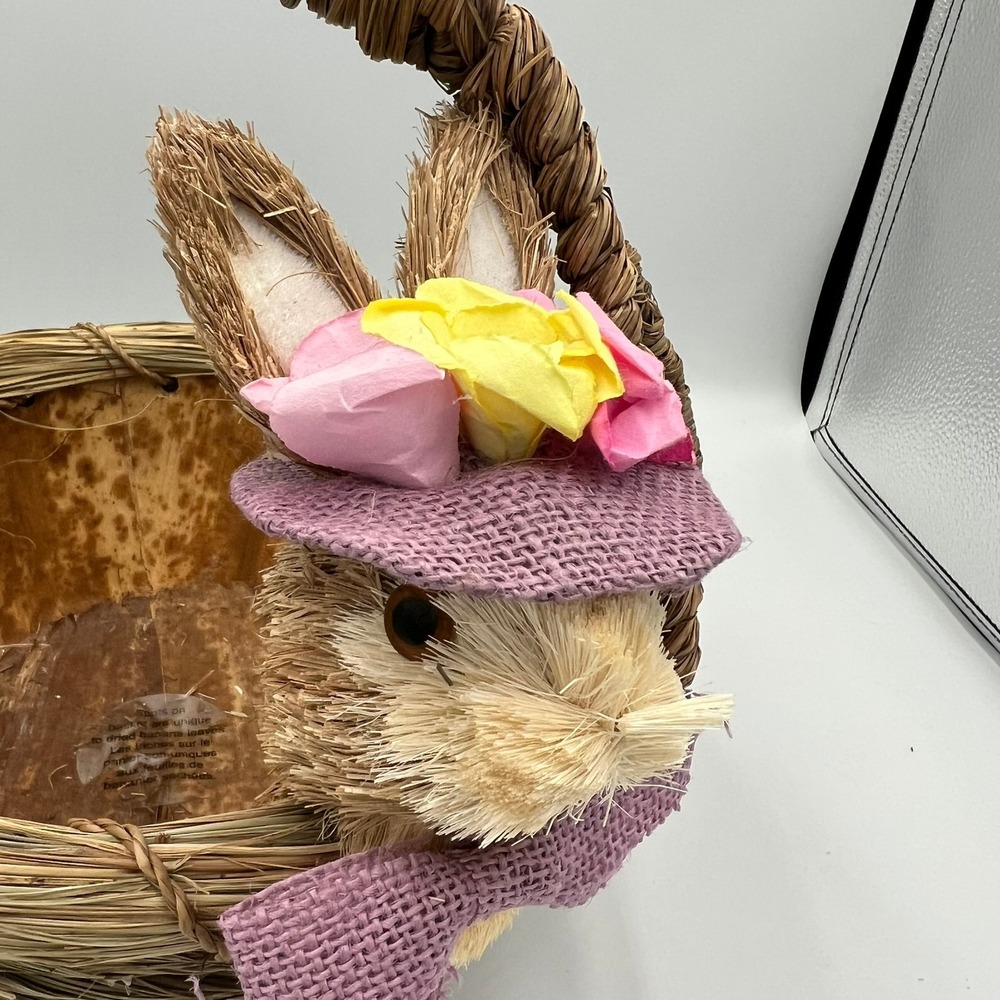 Ashland Easter Bunny Basket Unisex OS Brown NWT Woven Straw Banana Leaf Decor